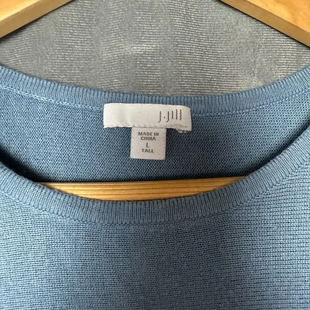 J Jill Women’s L Tall Grace Blue‎ Tunic Sweater Dress Heather Wool Blend Stretch